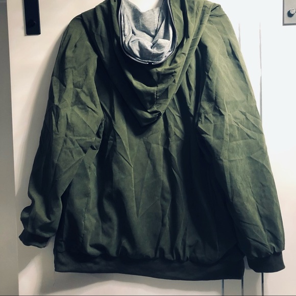 Plus Size 1X Military Green Wind Breaker with Hood - Picture 5 of 10